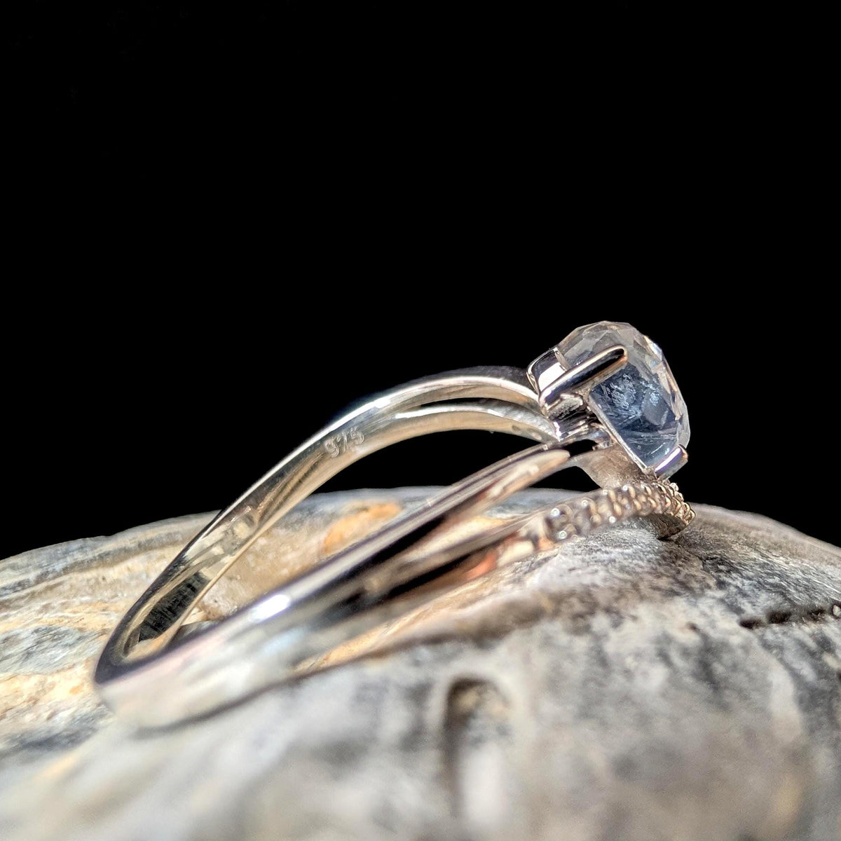 Statement rainbow moonstone & white topaz ring | 925 Sterling Silver