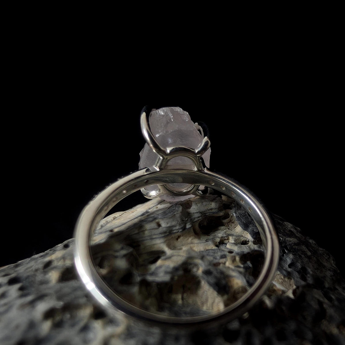Raw natural rose quartz and white topaz ring | 925 Sterling Silver