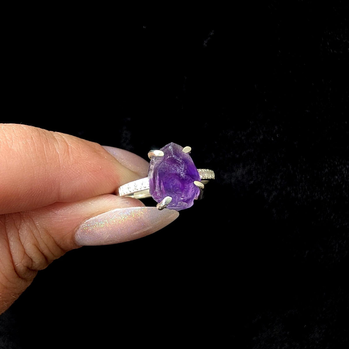 Raw natural amethyst and white topaz ring | 925 sterling silver