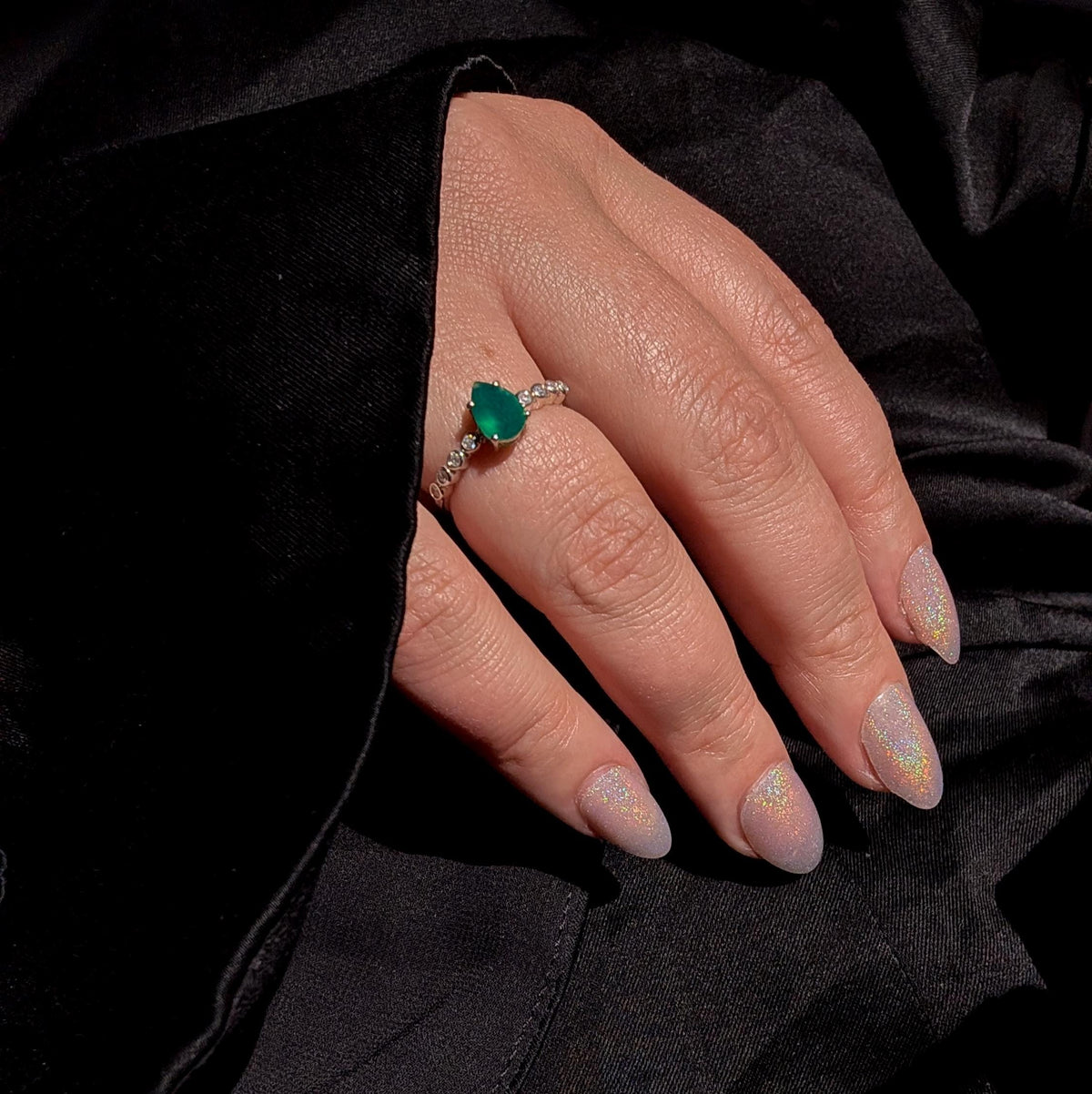 Statement green onyx and white topaz ring | 925 sterling silver