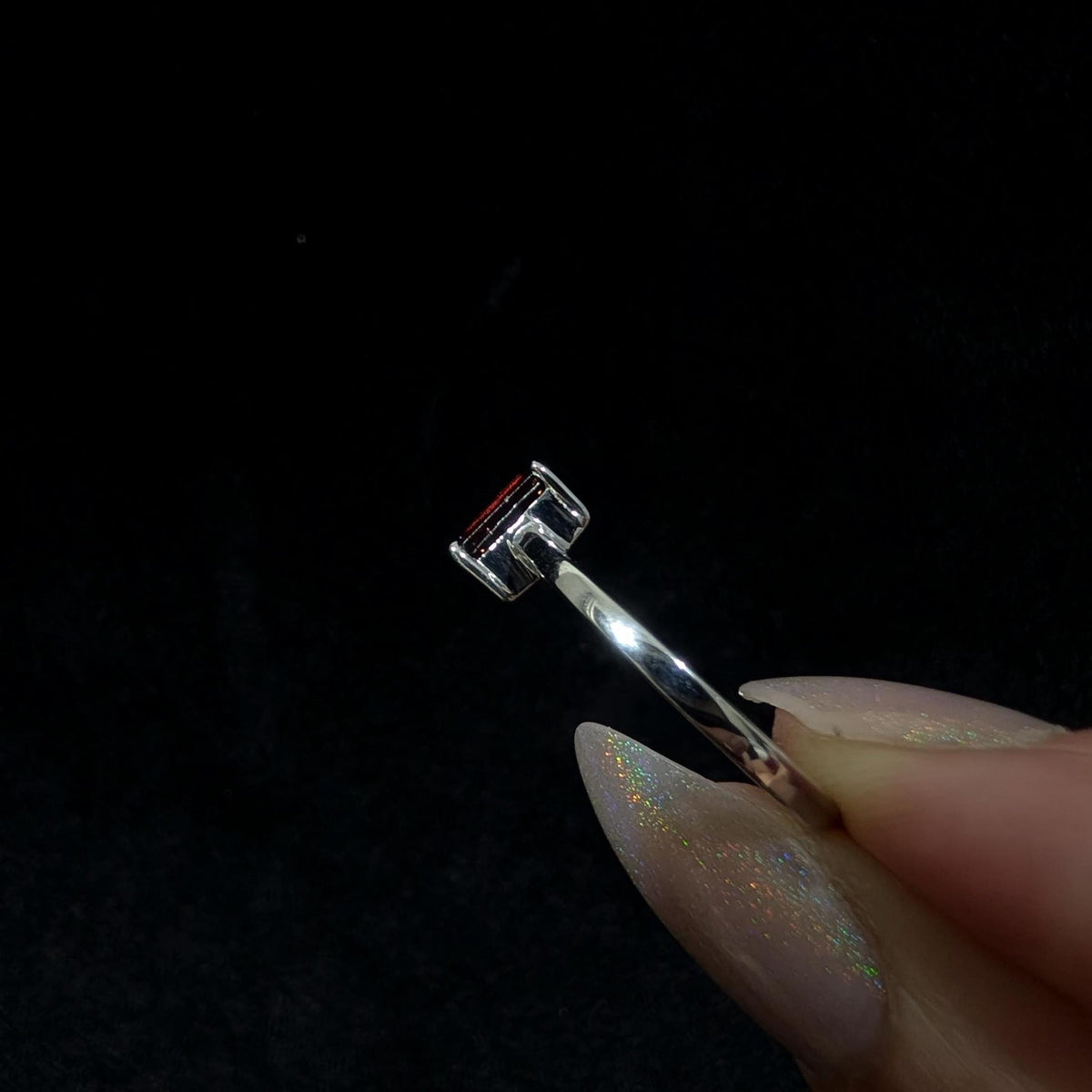 Elegant natural garnet rectangle ring | 925 Sterling Silver