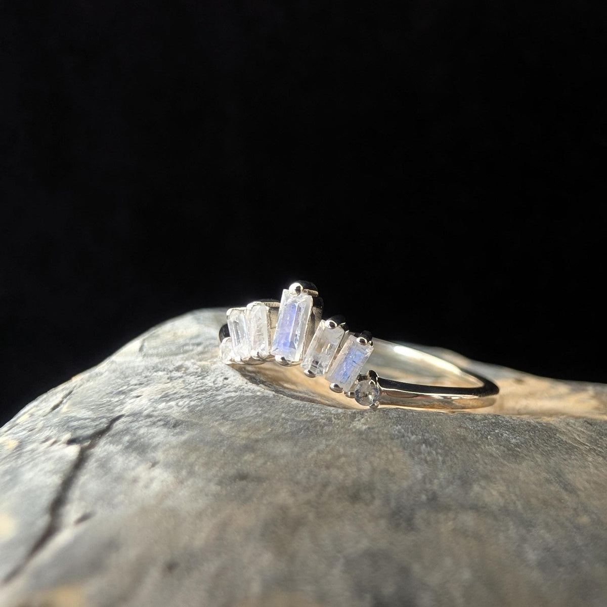 Rainbow moonstone stacking enhancer ring | 925 Sterling Silver