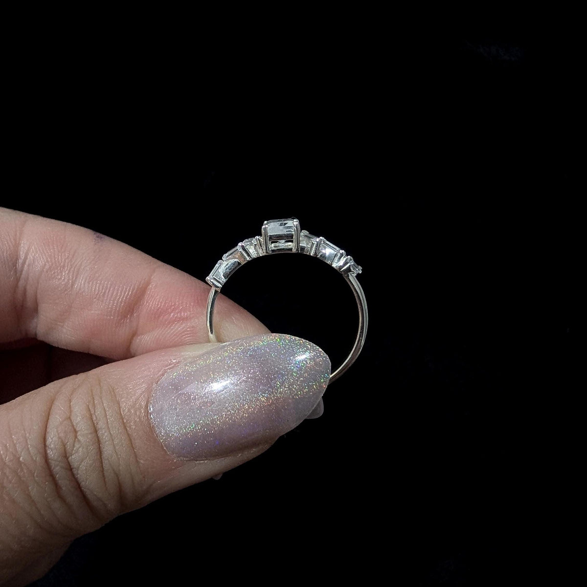 Statement rainbow moonstone & white topaz ring | 925 Sterling Silver