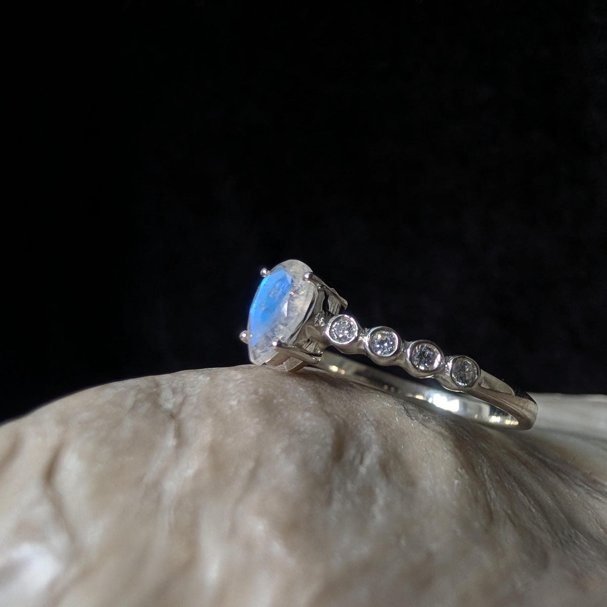 Statement rainbow moonstone and white topaz ring | 925 Sterling Silver