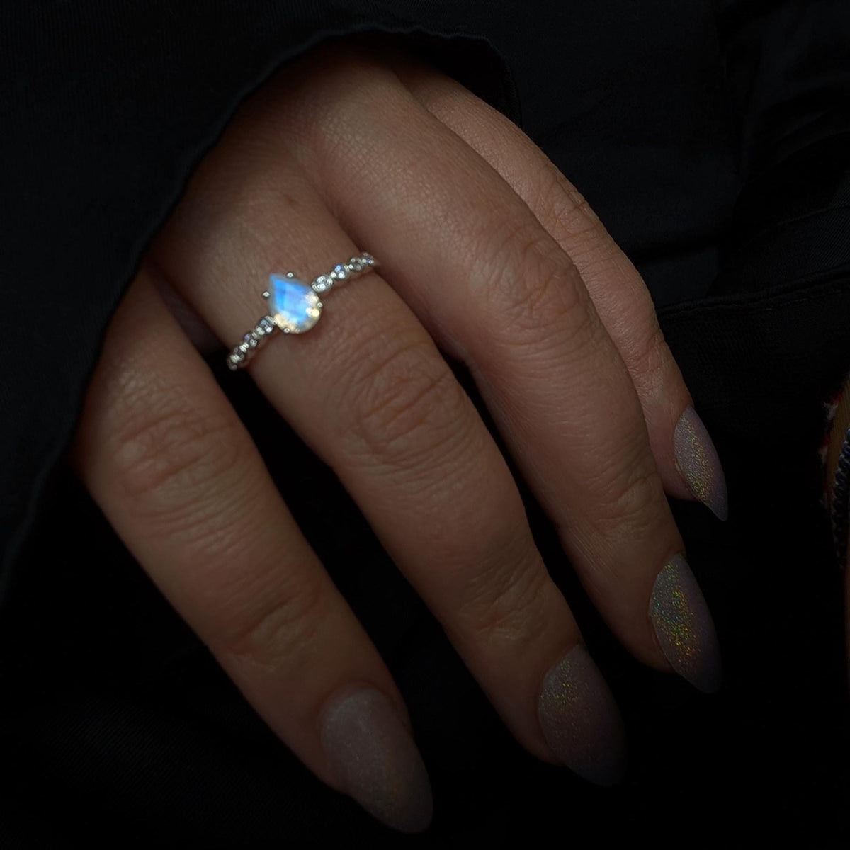 Statement rainbow moonstone and white topaz ring | 925 Sterling Silver