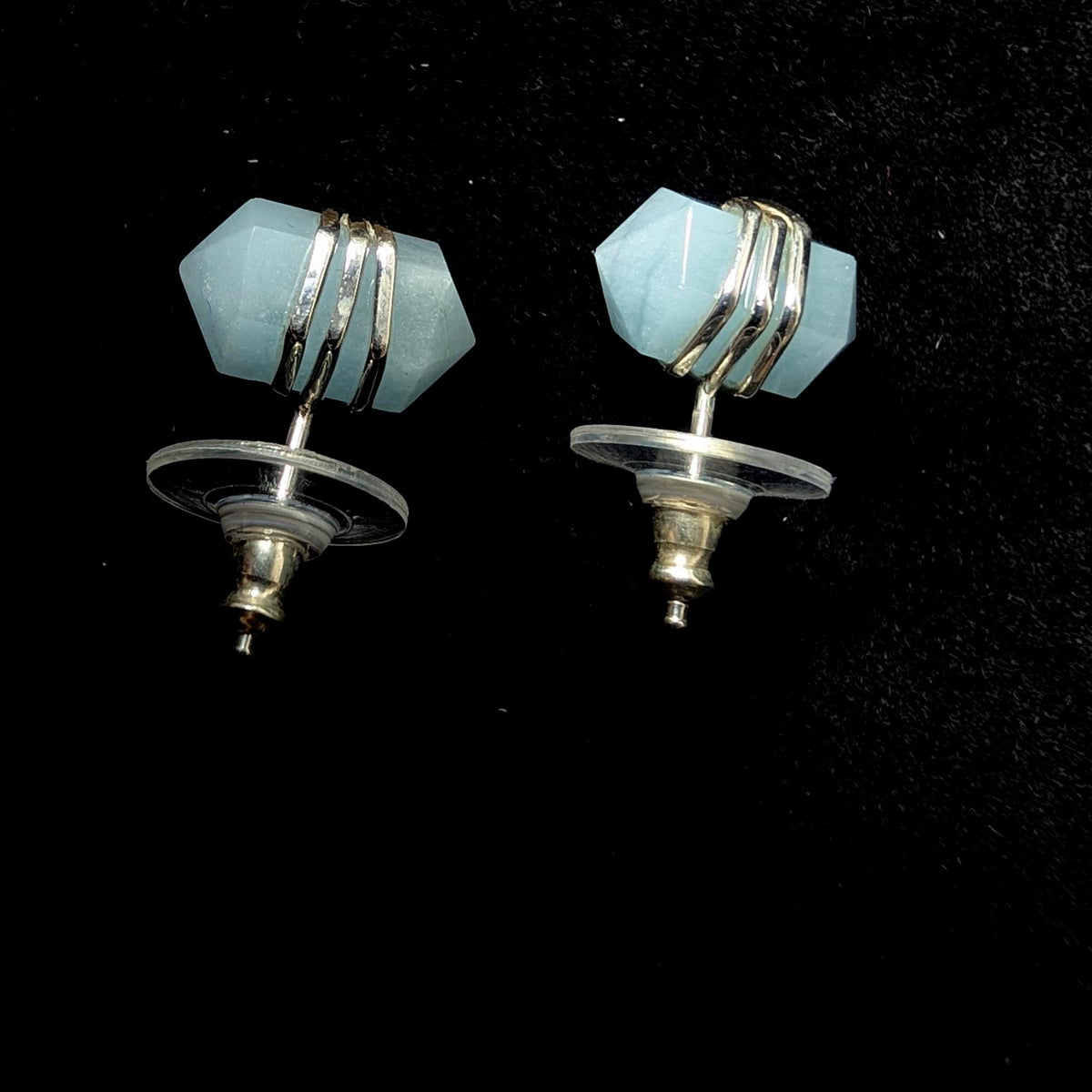 Aquamarine wire wrapped stud earrings | 925 sterling silver