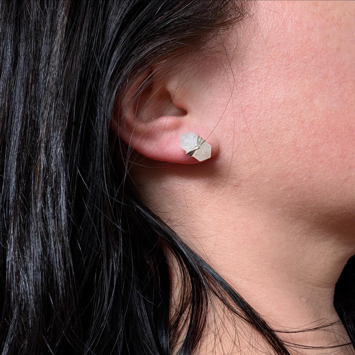 Rainbow moonstone wire wrapped stud earrings | 925 sterling silver