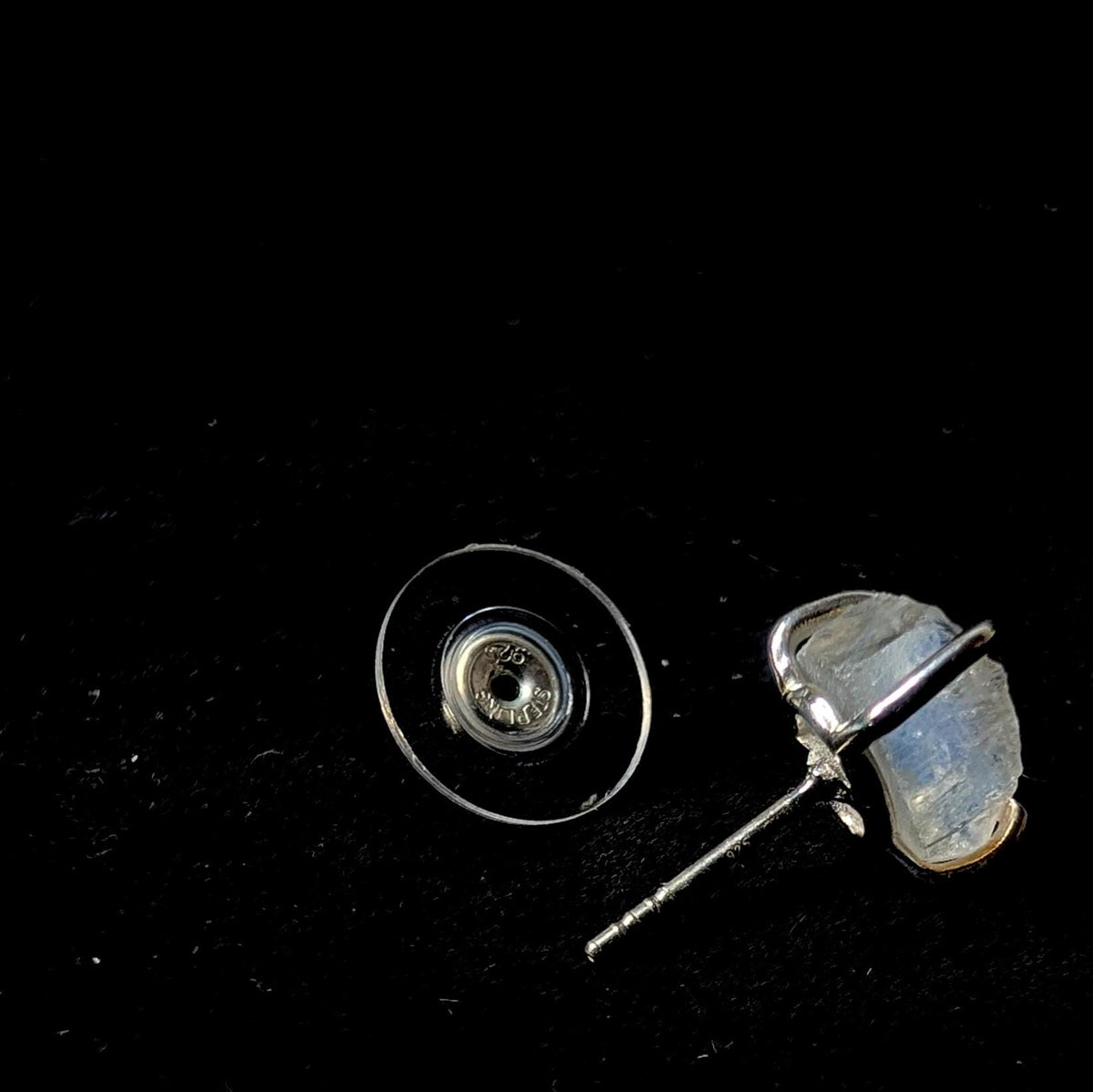 Raw rainbow moonstone stud earrings | 925 sterling silver