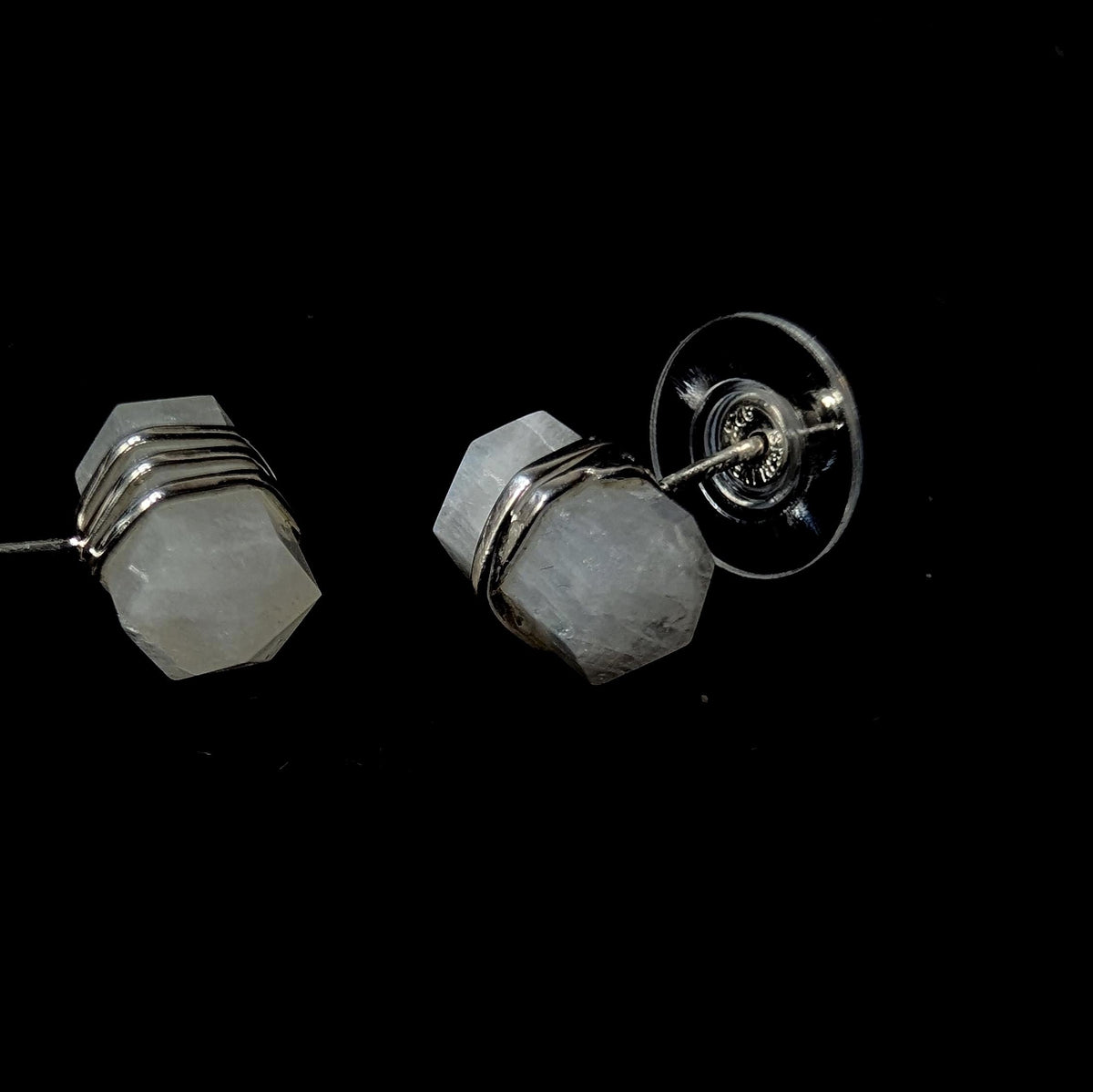 Rainbow moonstone wire wrapped stud earrings | 925 sterling silver
