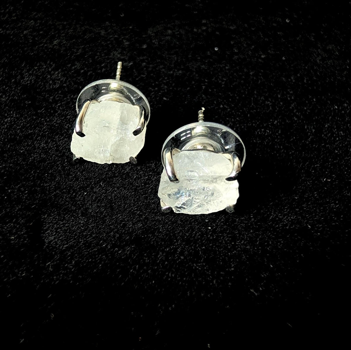 Raw rainbow moonstone stud earrings | 925 sterling silver