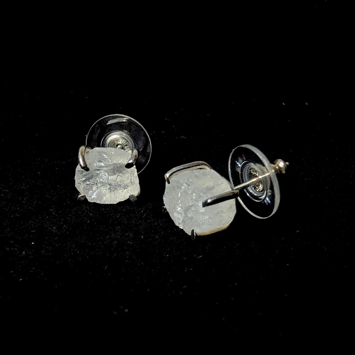 Raw rainbow moonstone stud earrings | 925 sterling silver