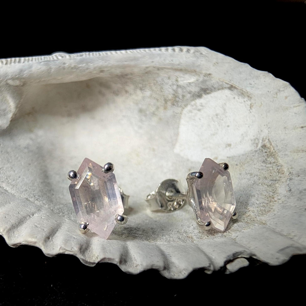Rose quartz stud earrings | 925 sterling silver