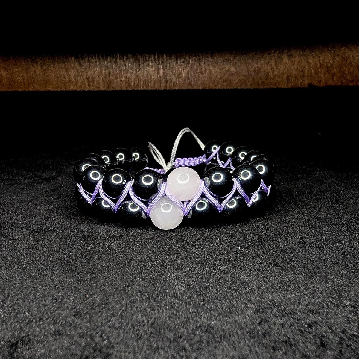 Rose quartz and hematite double row bracelet
