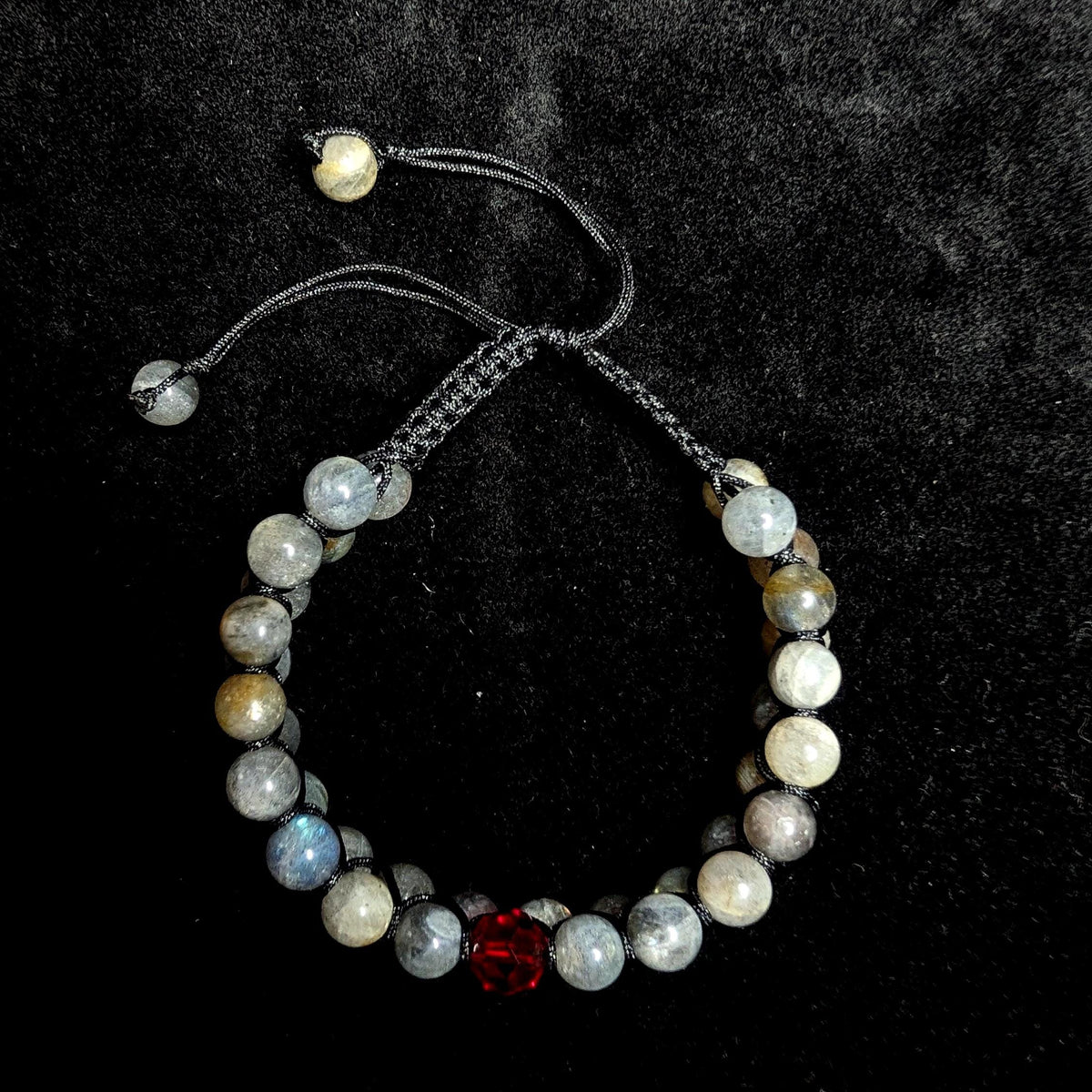 Labradorite with red glass bead double row bracelet