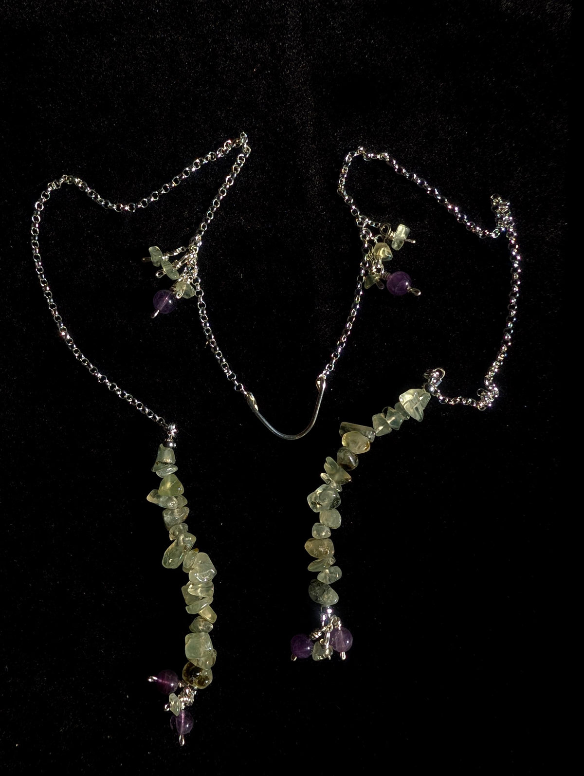Prehnite amethyst face chain