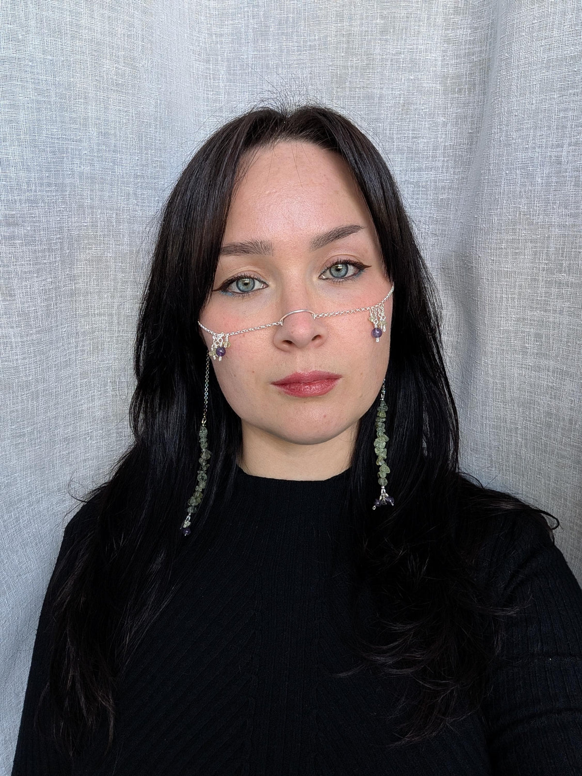 Prehnite amethyst face chain
