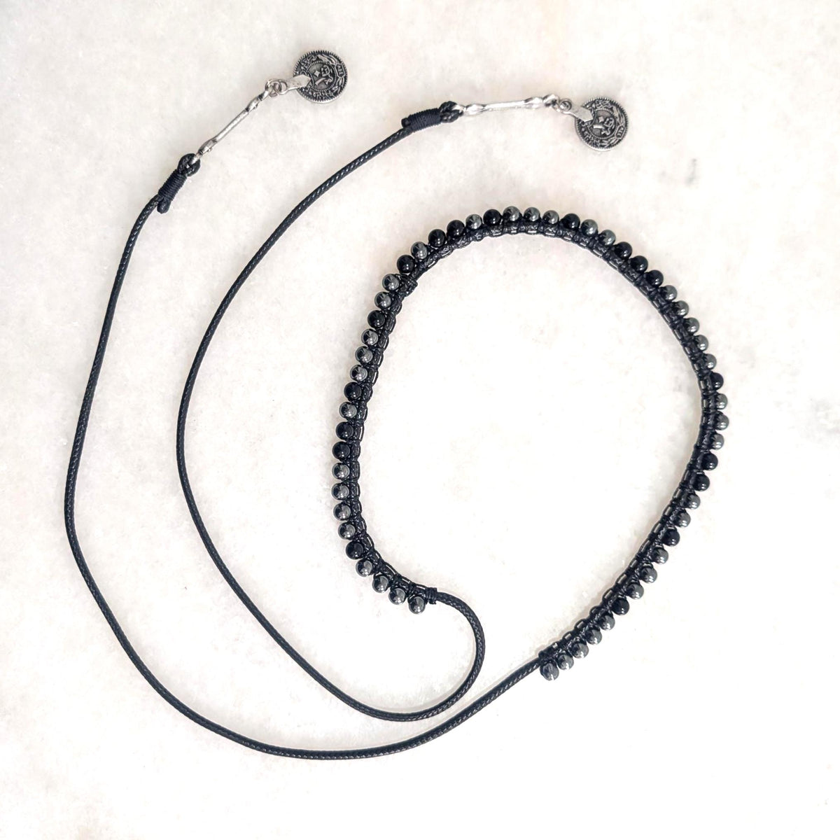 Multi way black onyx and hematite choker necklace