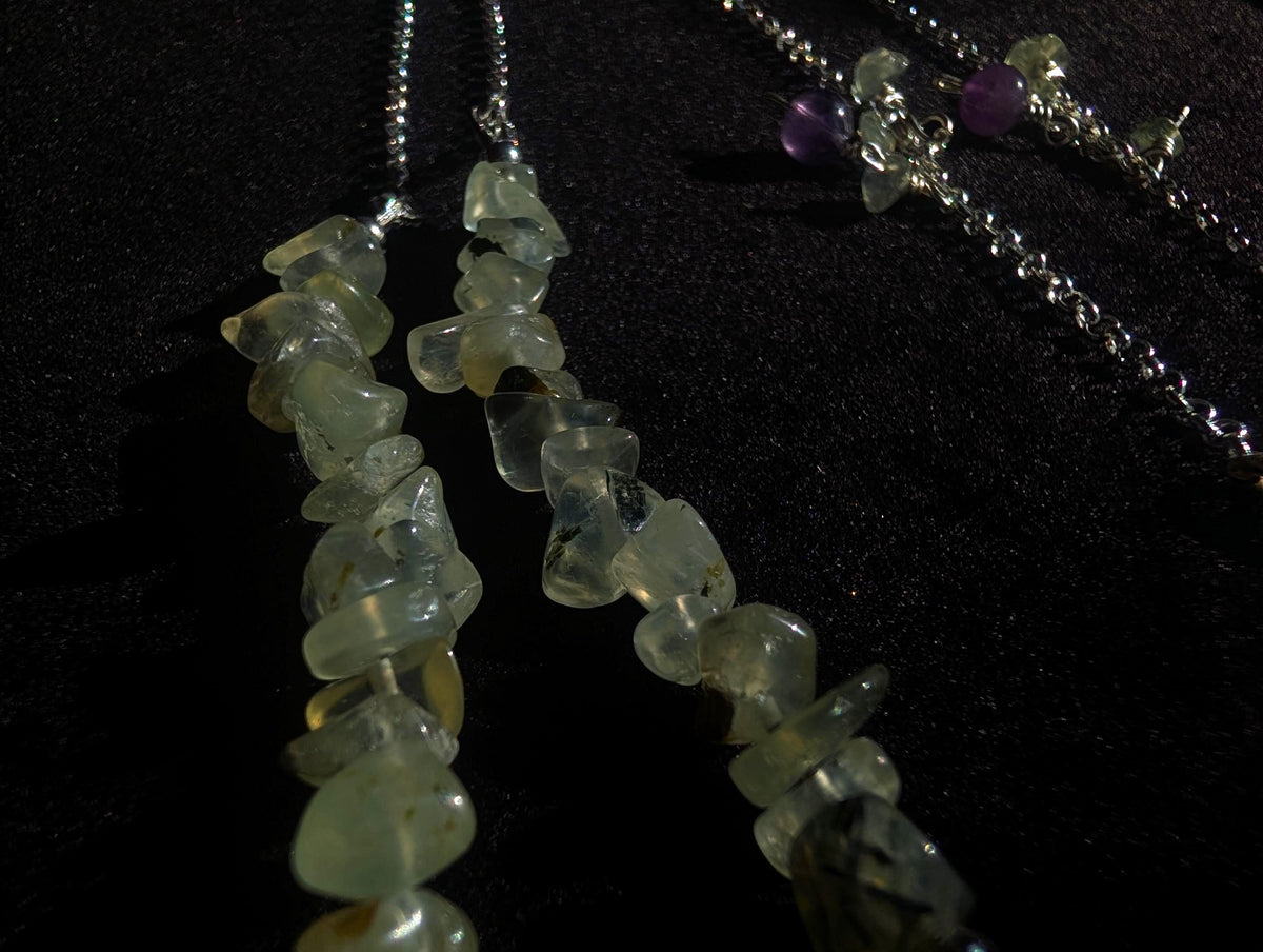 Prehnite amethyst face chain