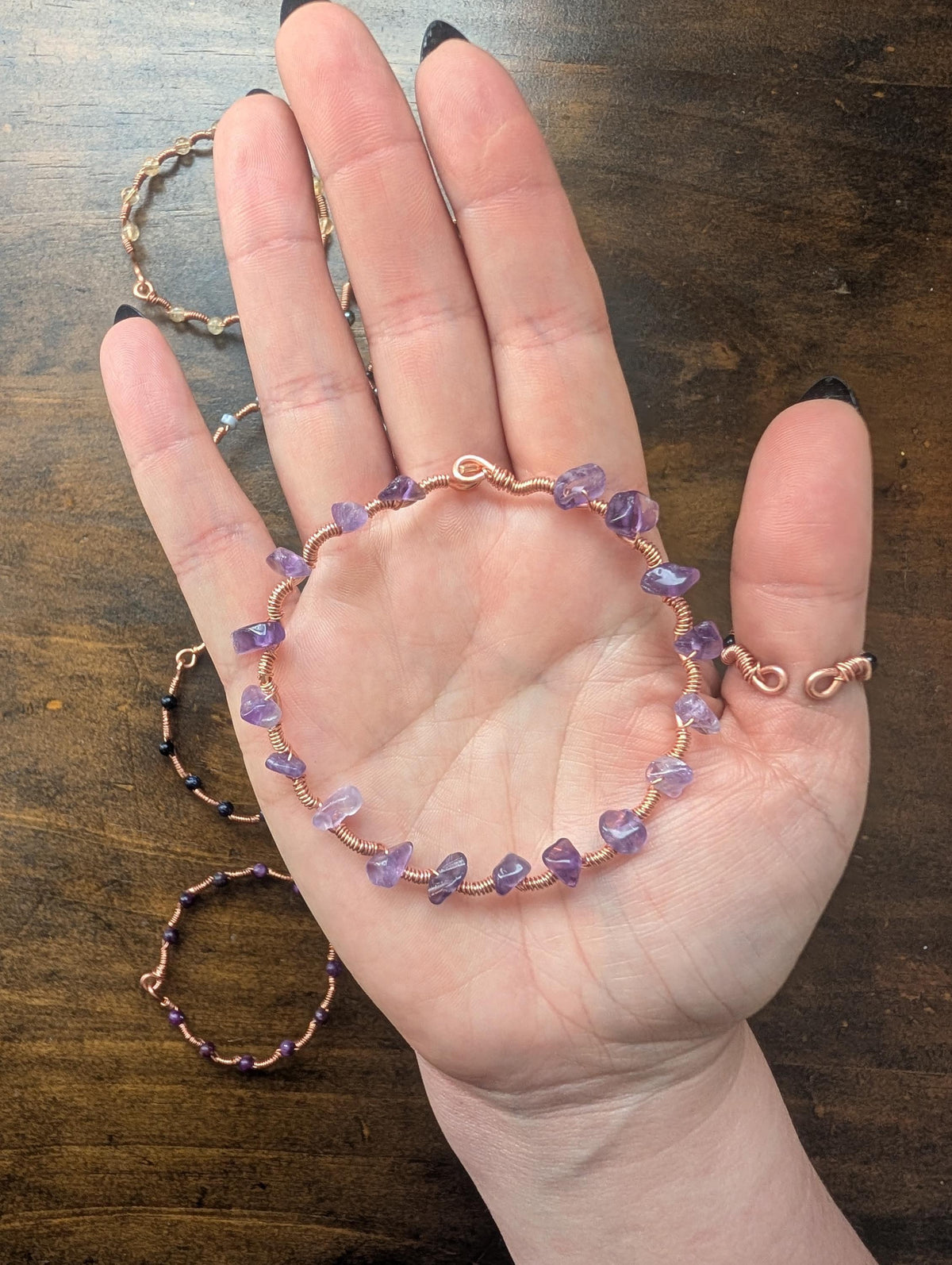 Custom copper crystal chip bracelet
