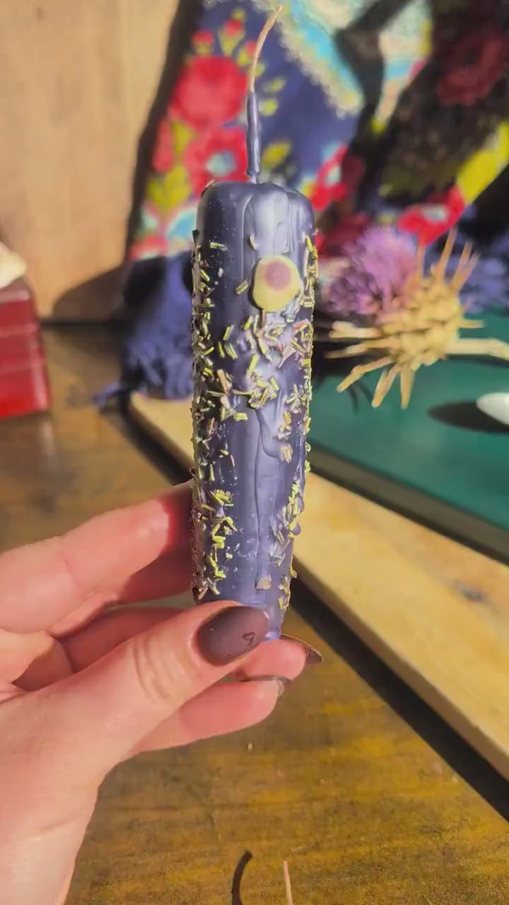 Evil eye hex removal ritual beeswax candle | Uncrossing altar candle